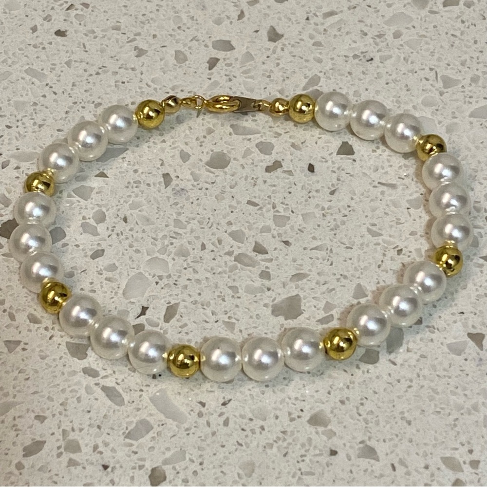 9” Pearl and Gold bead Large Bracelet or Small Anklet costume, not precious